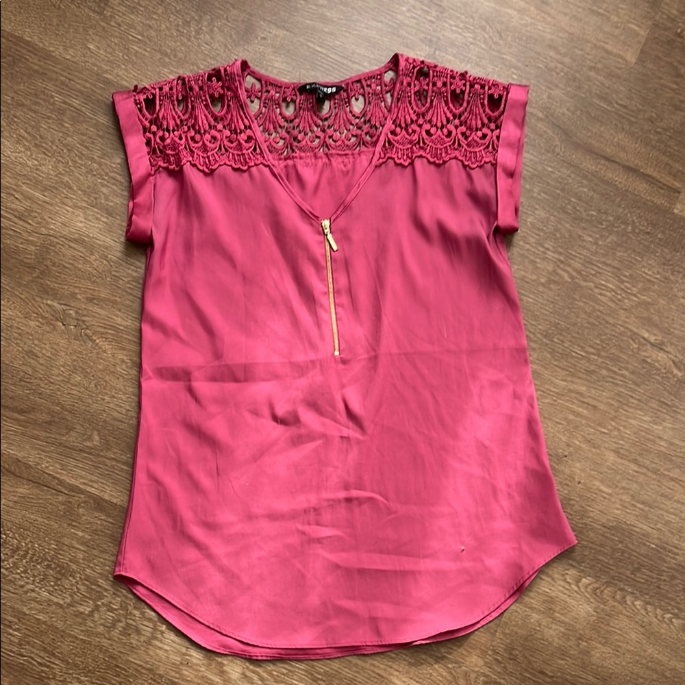 Elegant Pink Lace Detail Women's Top
